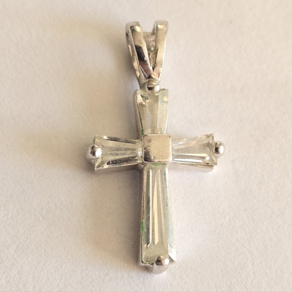 Sparkly cross pendant clear gems Sterling Silver 925 religious christian - Picture 9 of 11